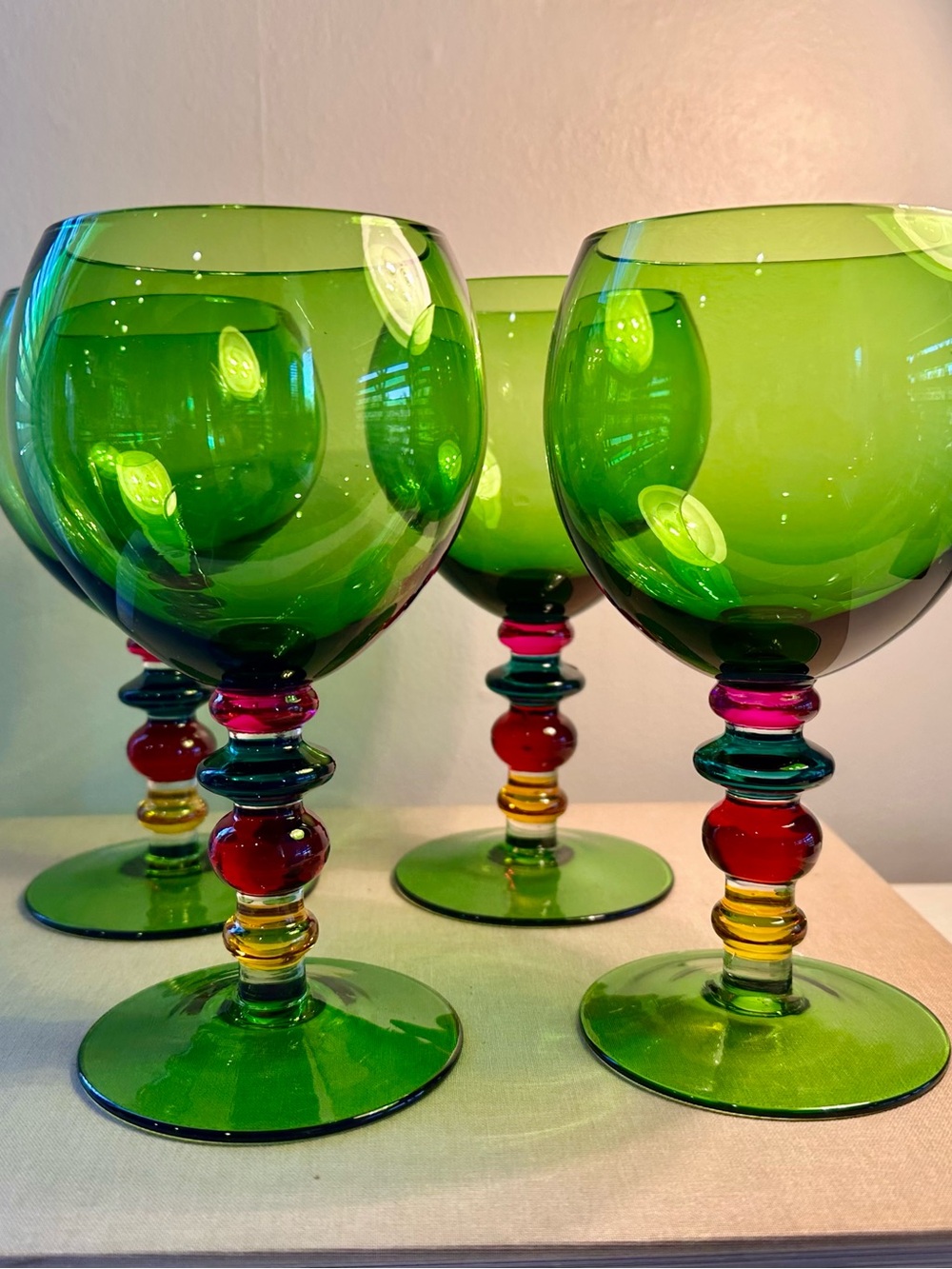 Set of 4 Pier 1 Goblet Wine Glasses With Beaded Glass Stem